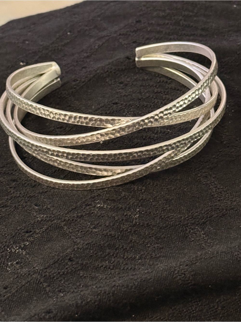 Hammered Multi-Band Silver Cuff Bracelet